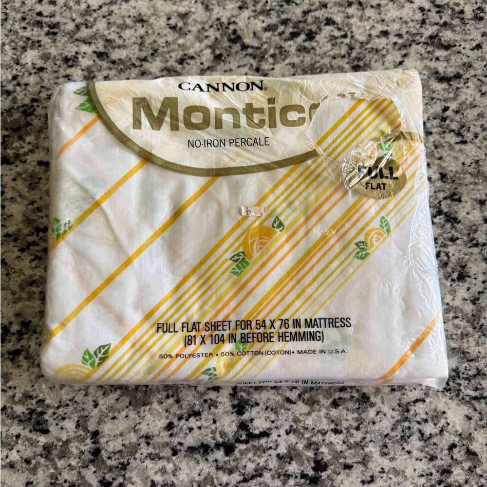 Vintage 70s‎ Cannon Monticello Yellow and Orange FULL Flat Sheet Grannycore